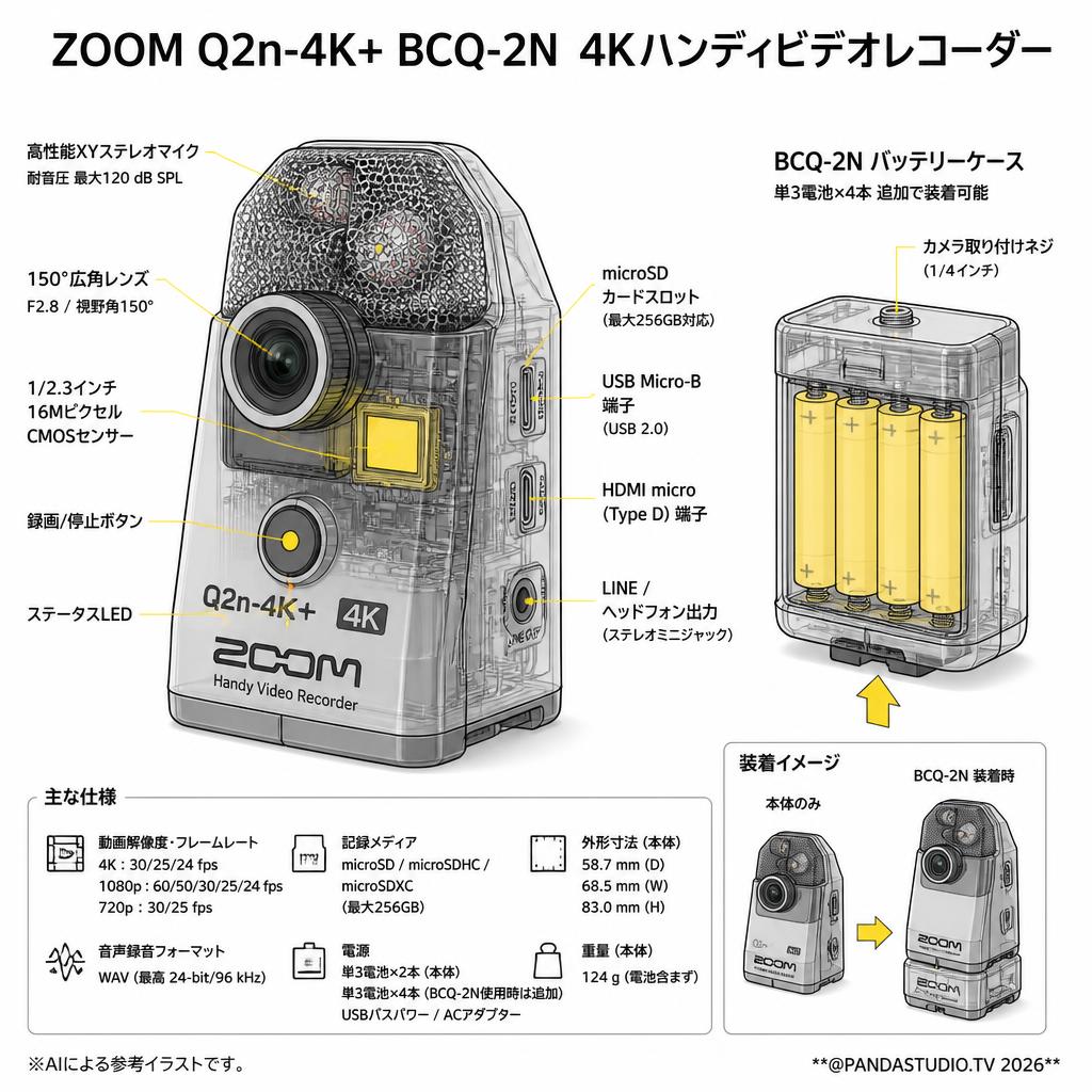 ZOOM Q2n-4K+ BCQ-2N 4Kハンディビデオレコーダー スペック