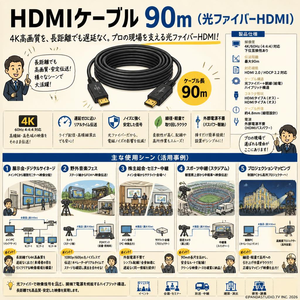 HDMIケーブル 90m （光ファイバーHDMI） 用途