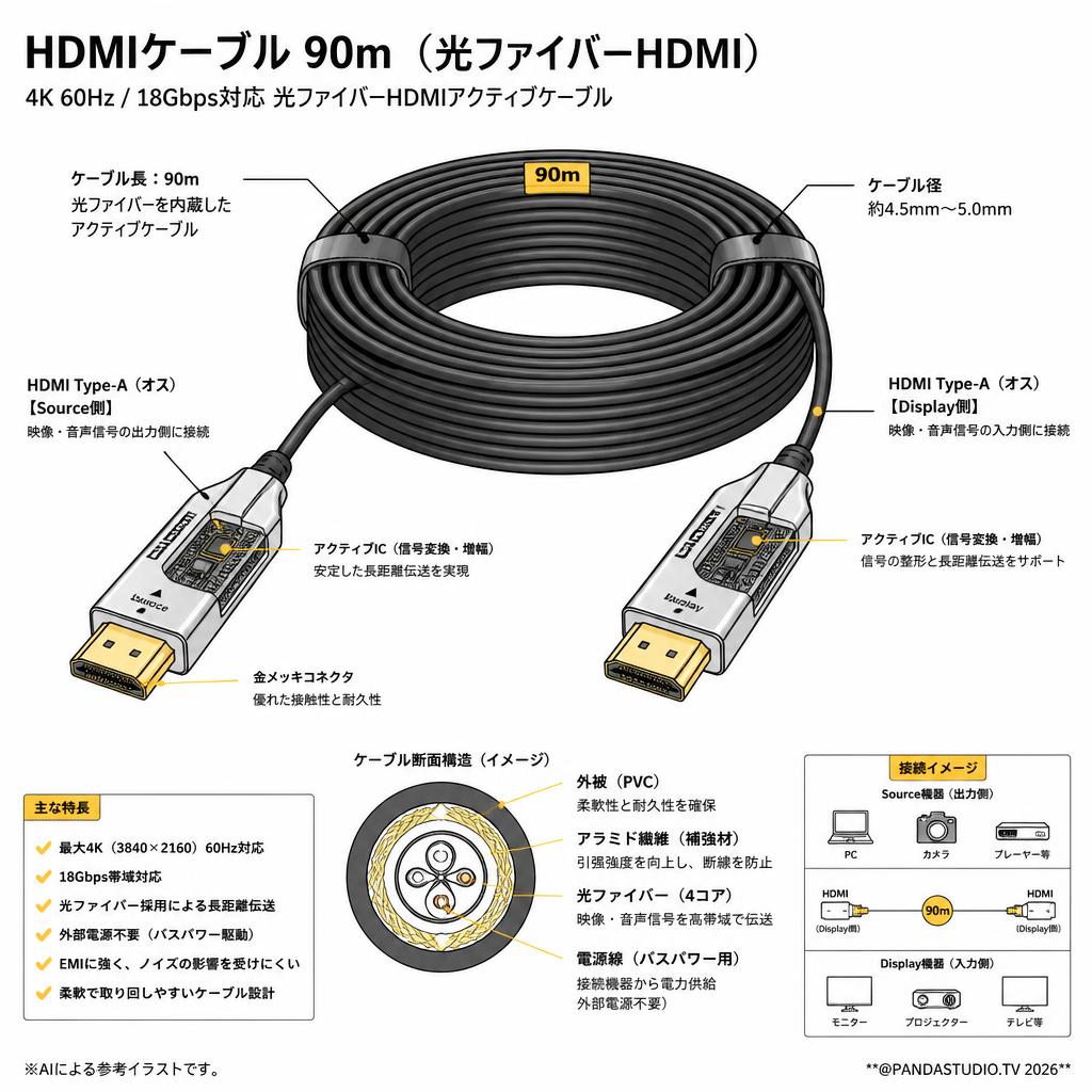 HDMIケーブル 90m （光ファイバーHDMI） スペック
