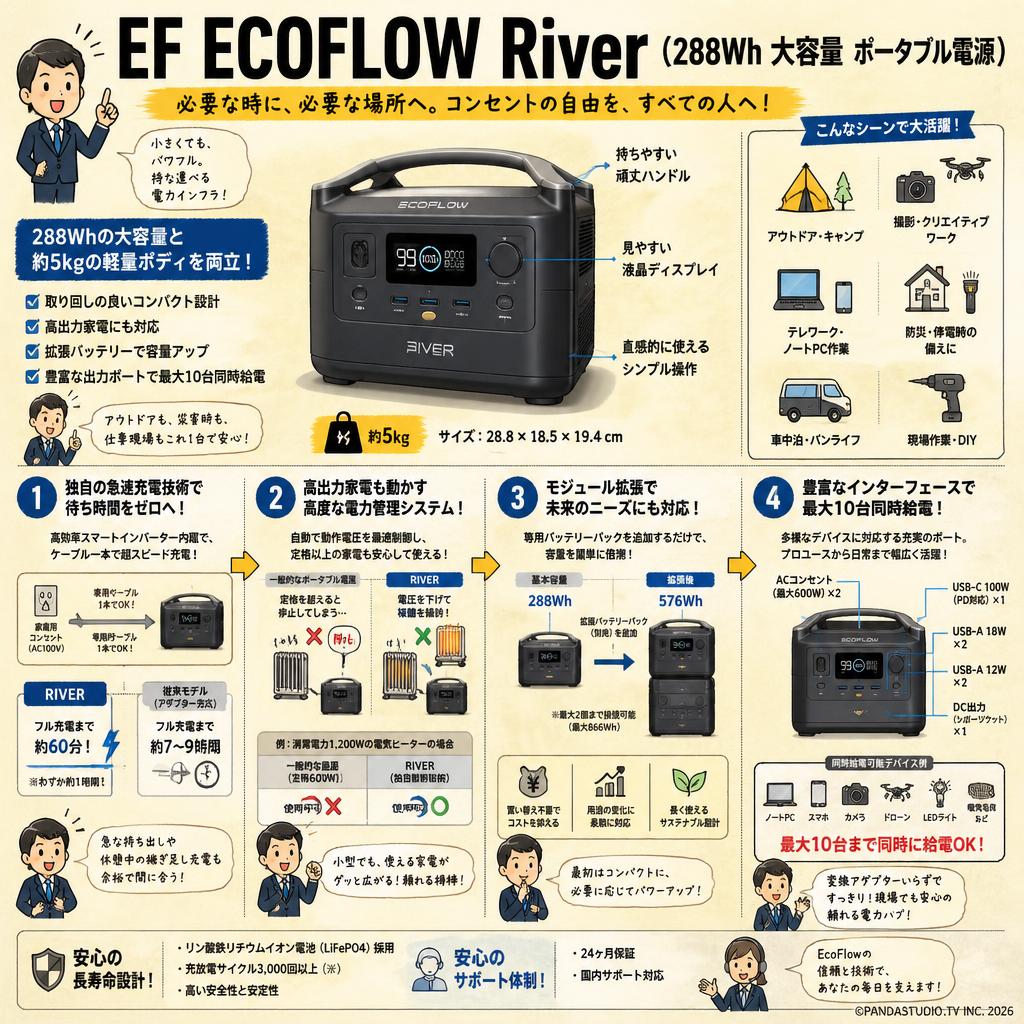 EF ECOFLOW River  (288Wh 大容量 ポータブル電源) 概要