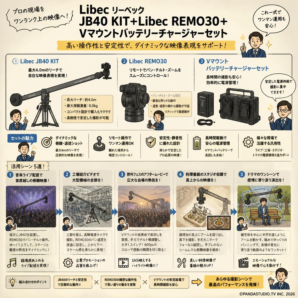 Libec リーベック JB40 KIT＋Libec REMO30＋Vマウントバッテリーチャージャーセット 用途