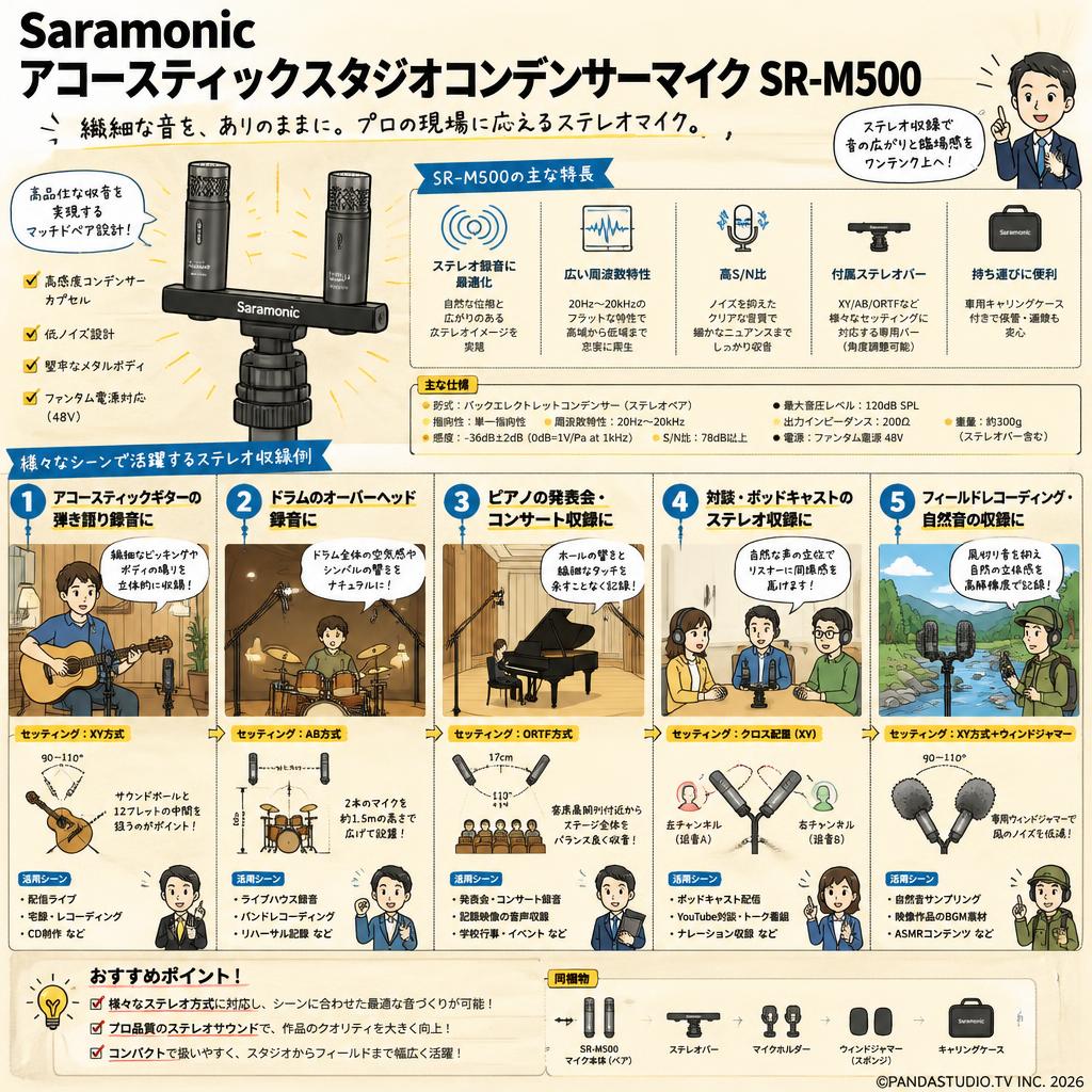 Saramonic アコースティックスタジオコンデンサーマイク SR-M500 用途
