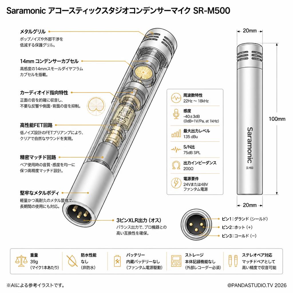 Saramonic アコースティックスタジオコンデンサーマイク SR-M500 スペック