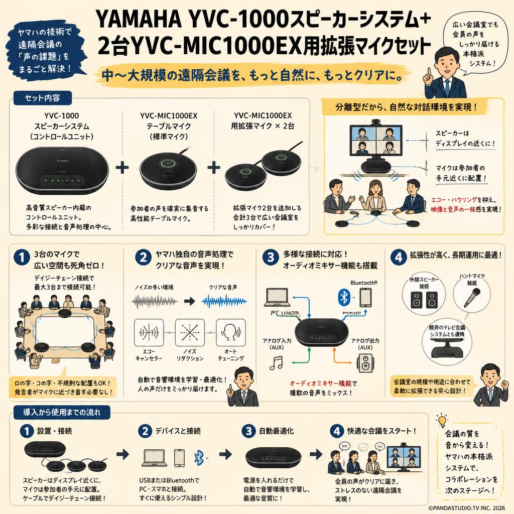 YAMAHA YVC-1000スピーカーシステム＋ 2台YVC-MIC1000EX用拡張マイクセット 概要