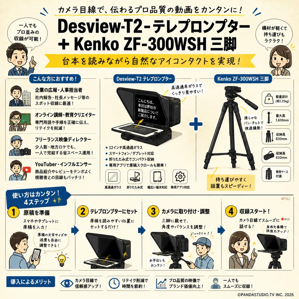 Desview-T2-テレプロンプター＋Kenko ZF-300WSH 三脚 おもな対象のお客様