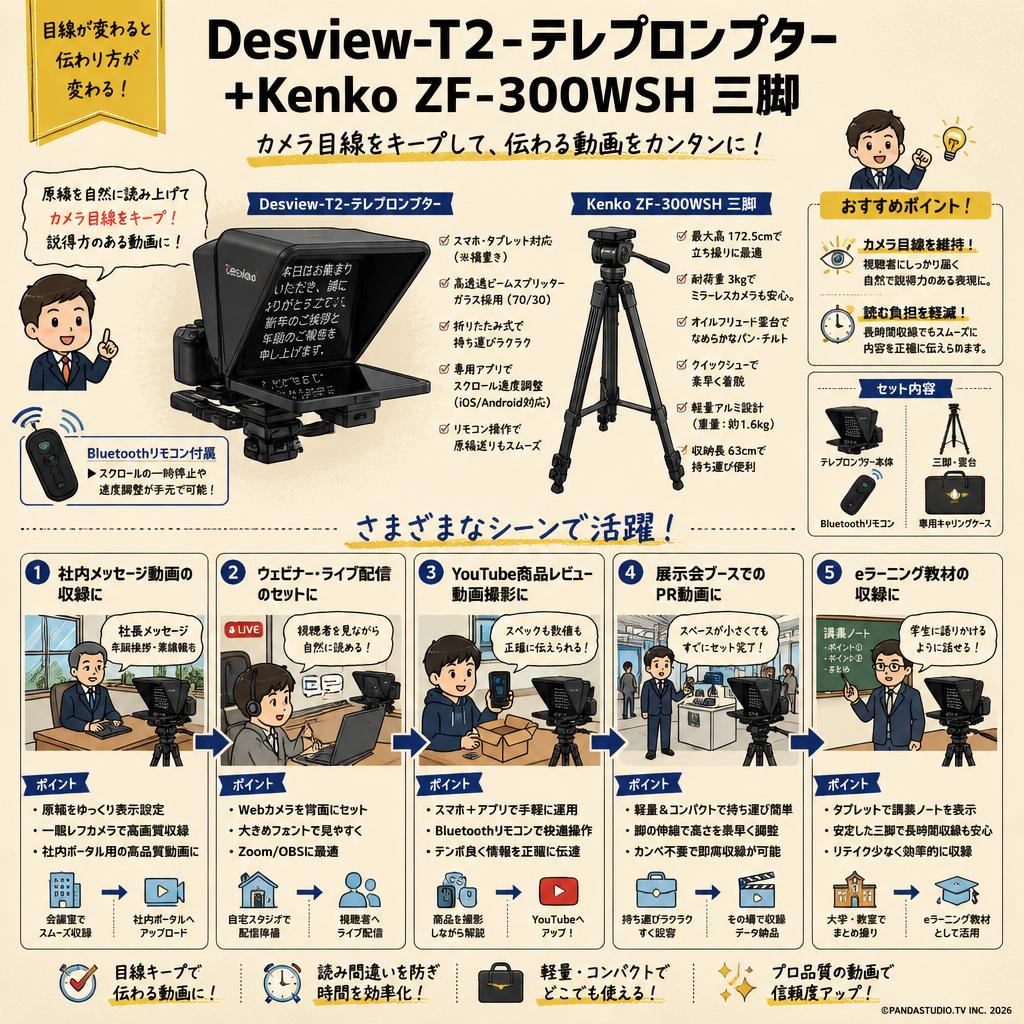Desview-T2-テレプロンプター＋Kenko ZF-300WSH 三脚 用途