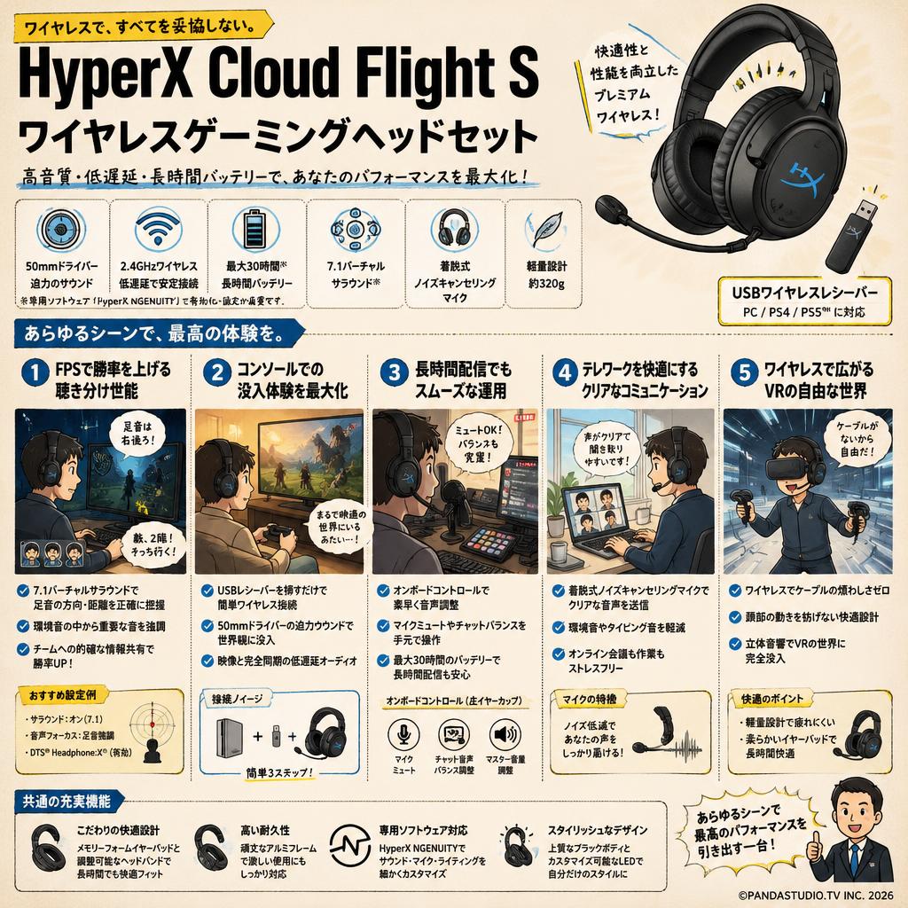 HyperX Cloud Flight S ワイヤレスゲーミングヘッドセット 用途