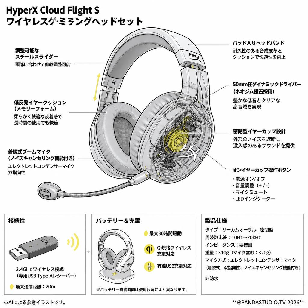 HyperX Cloud Flight S ワイヤレスゲーミングヘッドセット スペック
