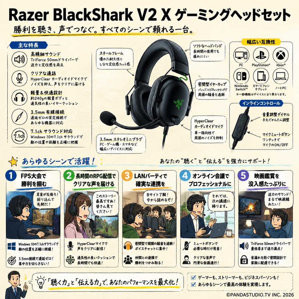 Razer BlackShark V2 X ゲーミングヘッドセット 用途