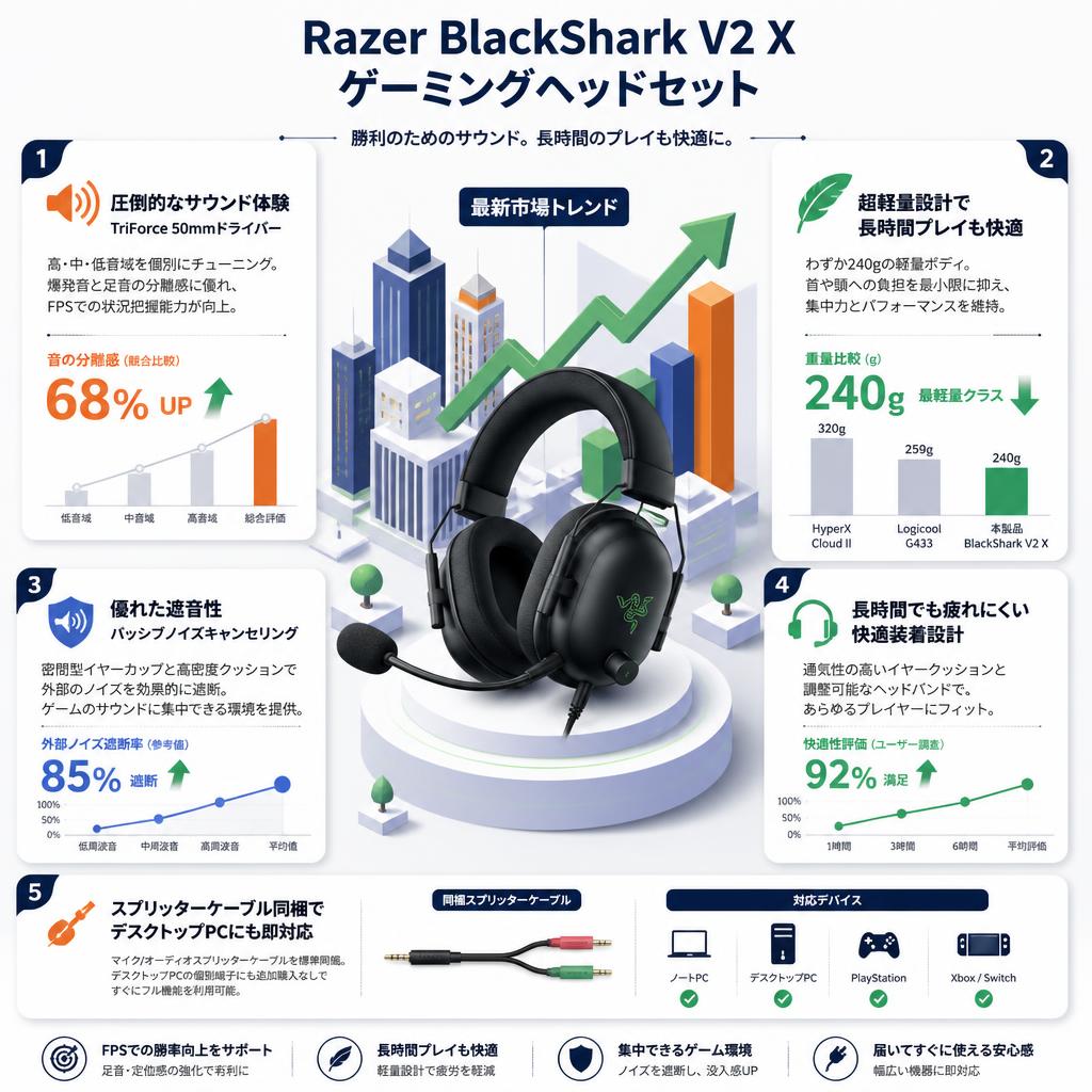 Razer BlackShark V2 X ゲーミングヘッドセット セールスポイント