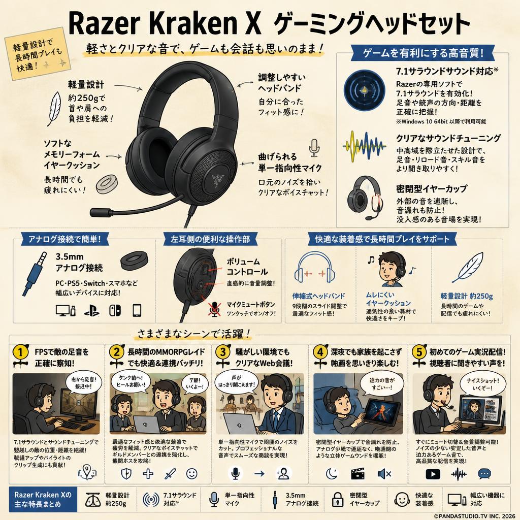 Razer Kraken X ゲーミングヘッドセット 用途