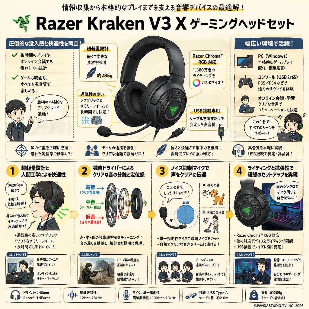 Razer Kraken V3 X ゲーミングヘッドセット 概要