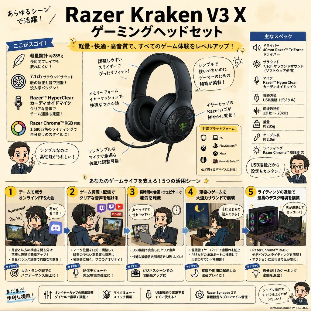 Razer Kraken V3 X ゲーミングヘッドセット 用途