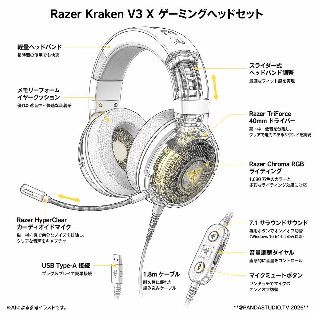 Razer Kraken V3 X ゲーミングヘッドセット スペック