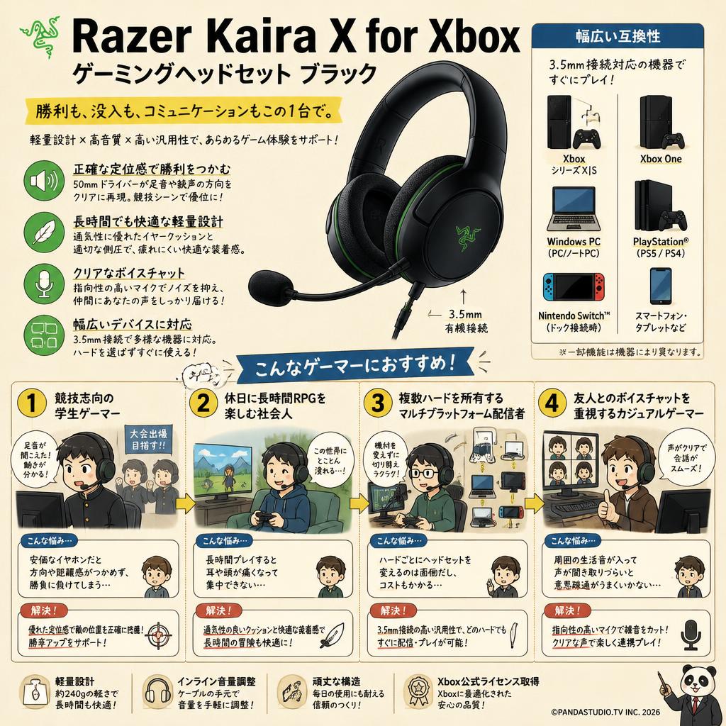 Razer Kaira X for Xbox ゲーミングヘッドセット ブラック おもな対象のお客様