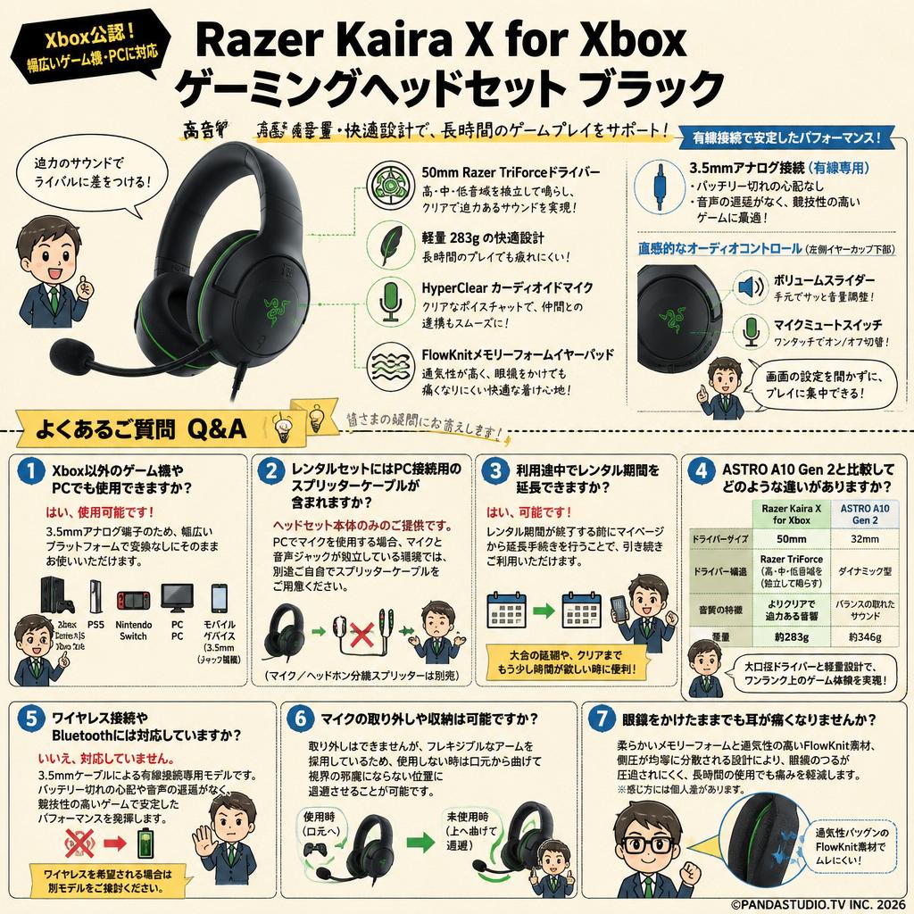 Razer Kaira X for Xbox ゲーミングヘッドセット ブラック FAQ（よくある質問と答え）