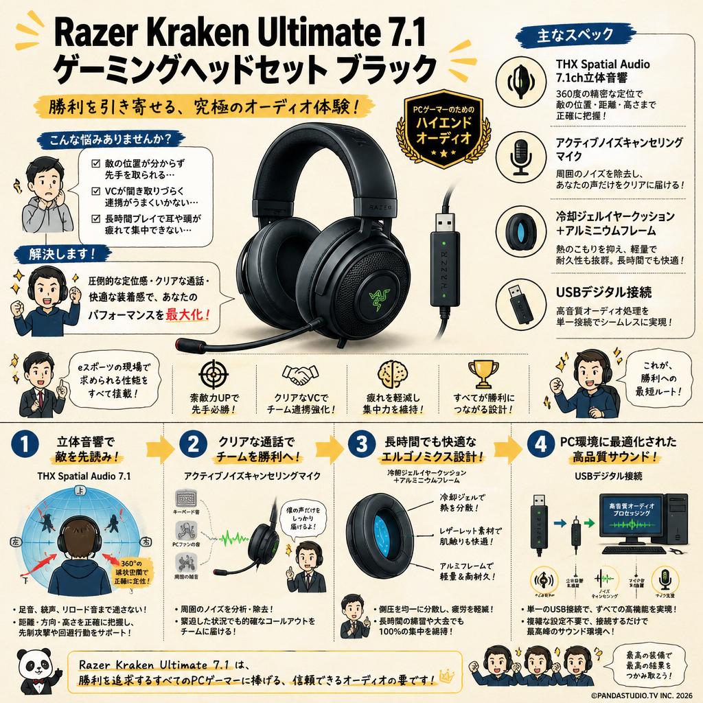 Razer Kraken Ultimate 7.1 ゲーミングヘッドセットブラック 概要