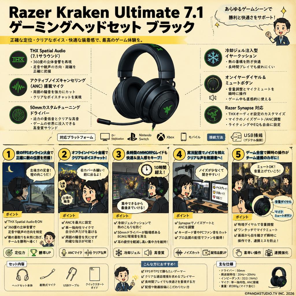 Razer Kraken Ultimate 7.1 ゲーミングヘッドセットブラック 用途