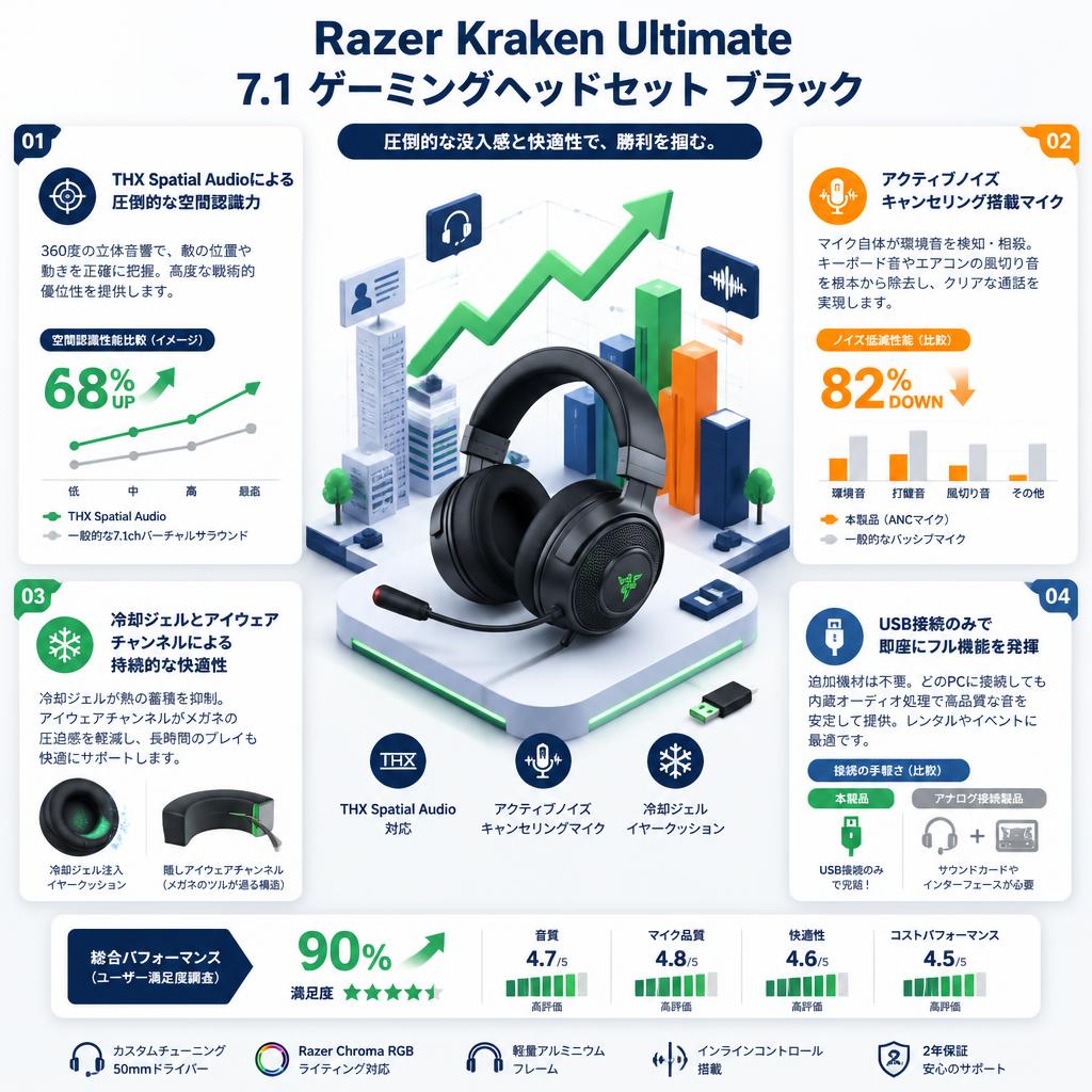 Razer Kraken Ultimate 7.1 ゲーミングヘッドセットブラック セールスポイント