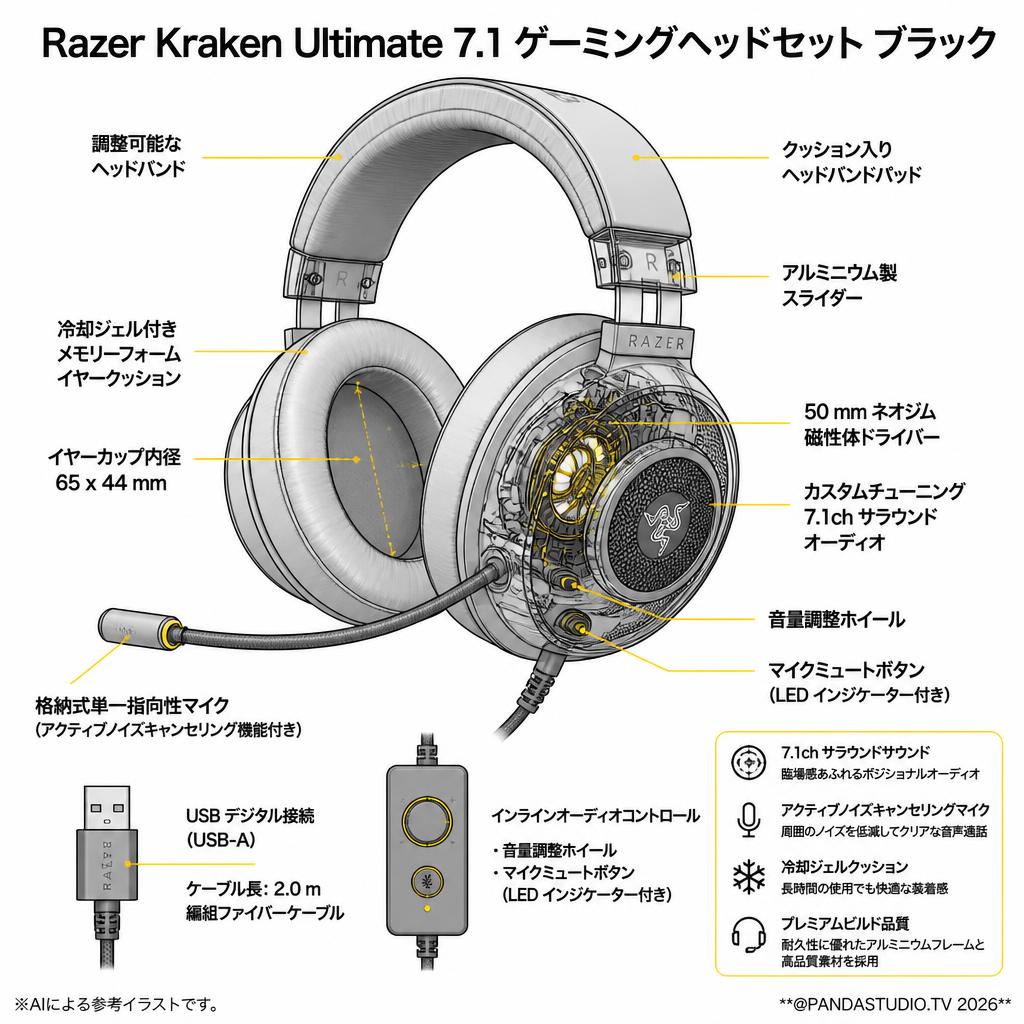 Razer Kraken Ultimate 7.1 ゲーミングヘッドセットブラック スペック