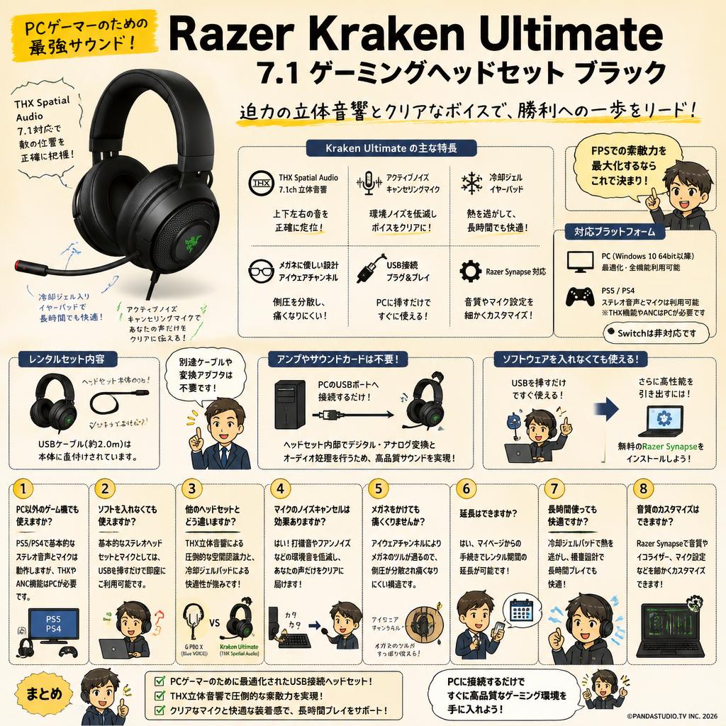 Razer Kraken Ultimate 7.1 ゲーミングヘッドセットブラック FAQ（よくある質問と答え）