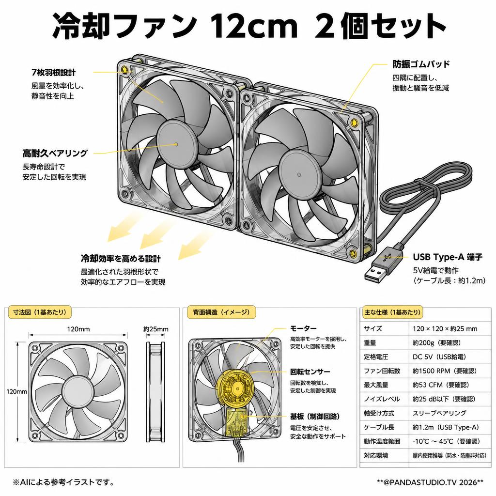 冷却ファン 12cm ２個セット スペック