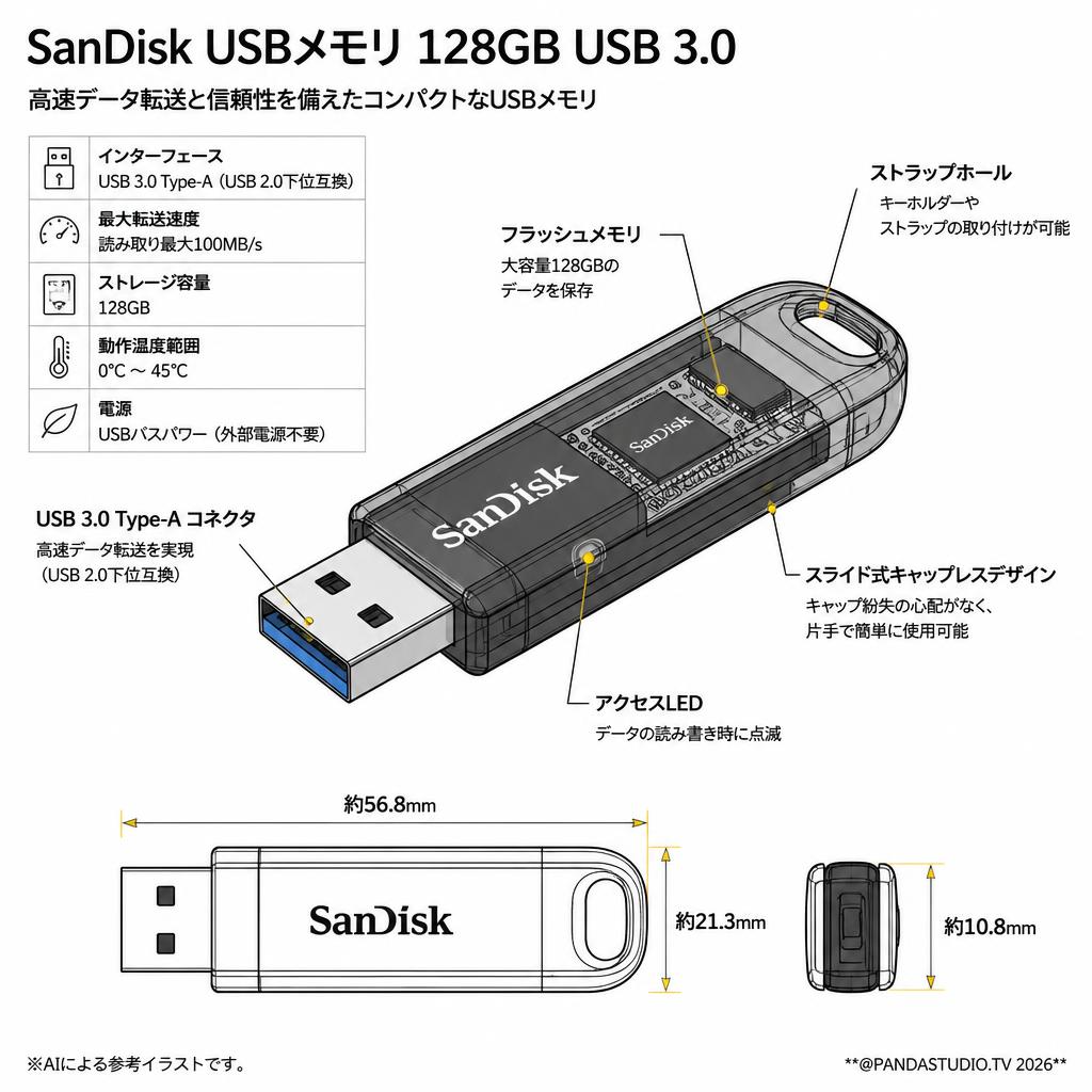 SanDisk USBメモリ 128GB USB 3.0 スペック