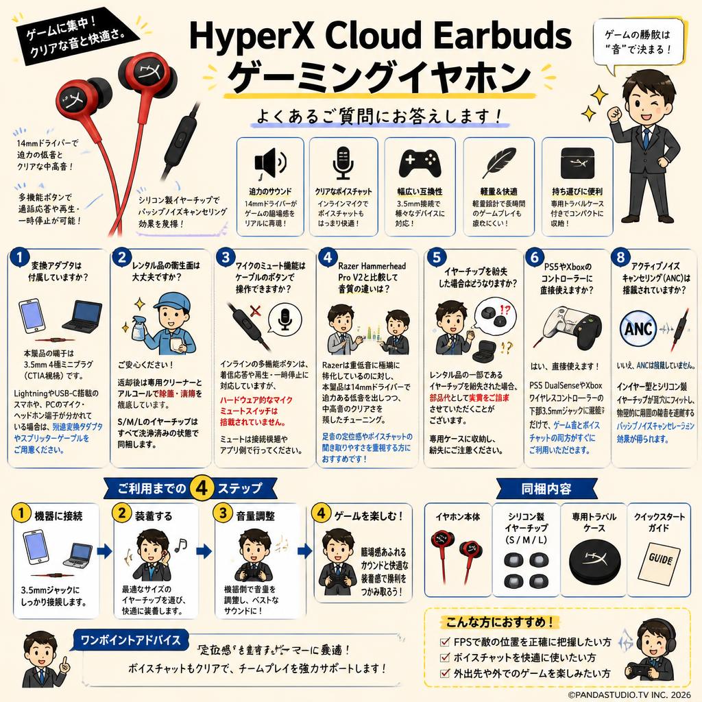 HyperX Cloud Earbuds ゲーミングイヤホン FAQ（よくある質問と答え）