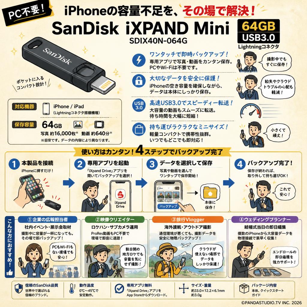SanDisk iXPAND Mini SDIX40N-064G 64GB USB3.0 Lighningコネクタ おもな対象のお客様