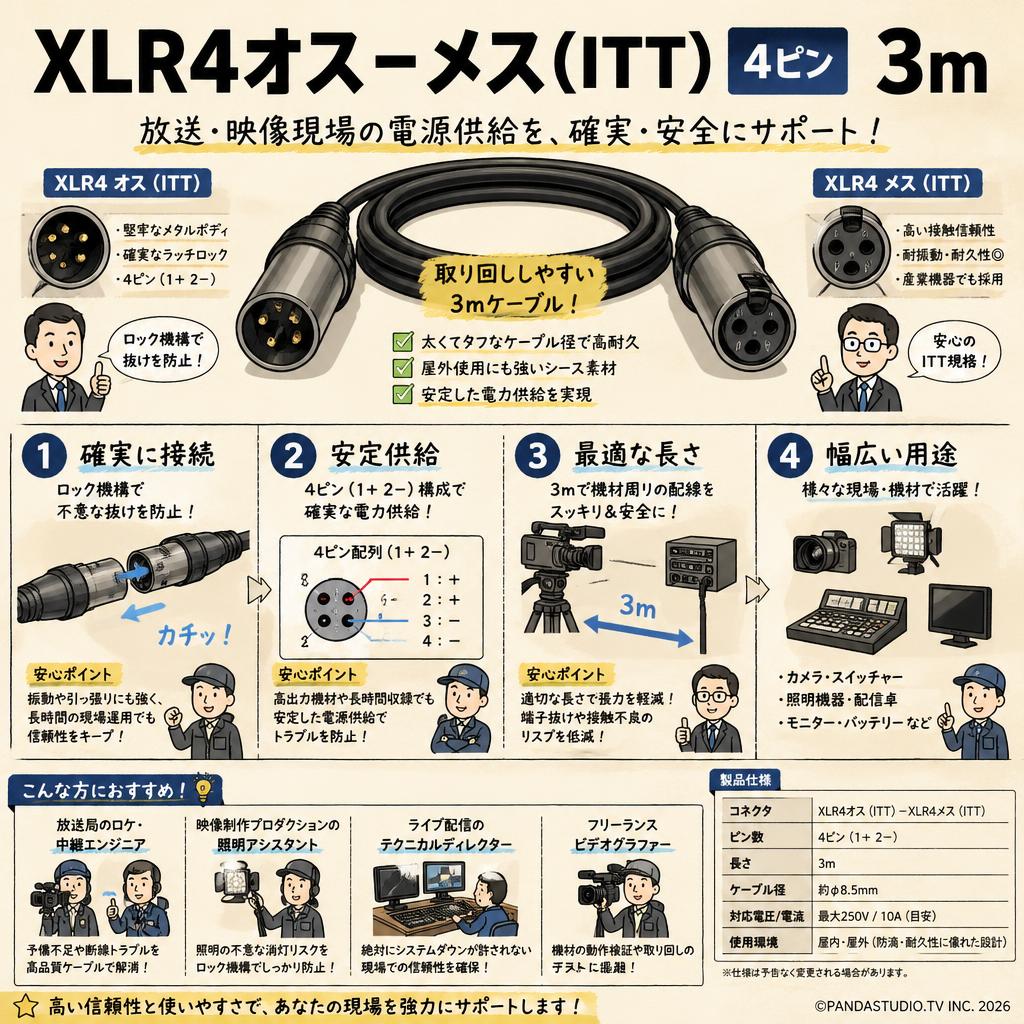 XLR4オス－メス（ITT） 4ピン 3m おもな対象のお客様