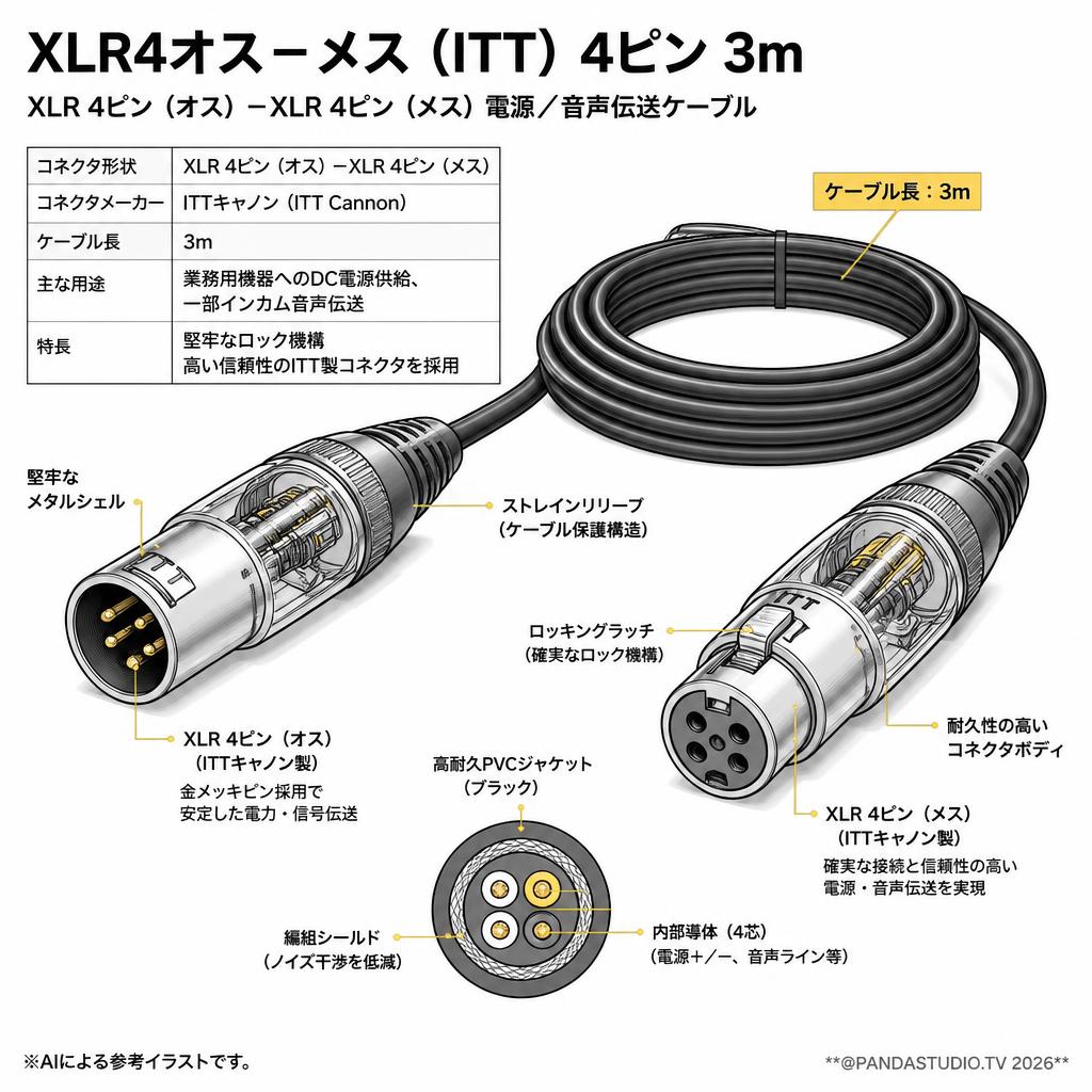 XLR4オス－メス（ITT） 4ピン 3m スペック