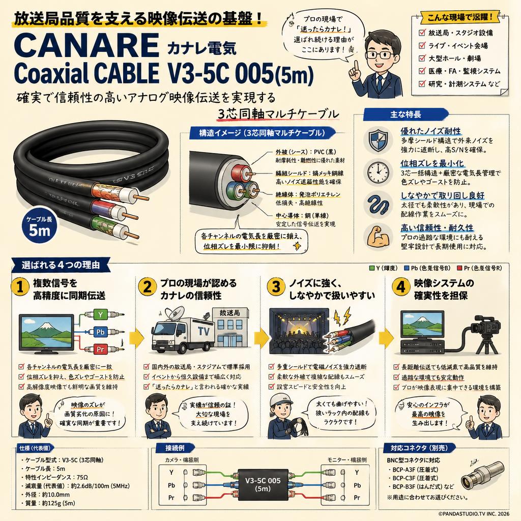 CANARE Coaxial CABLE  V3-5C 005(5m) 概要