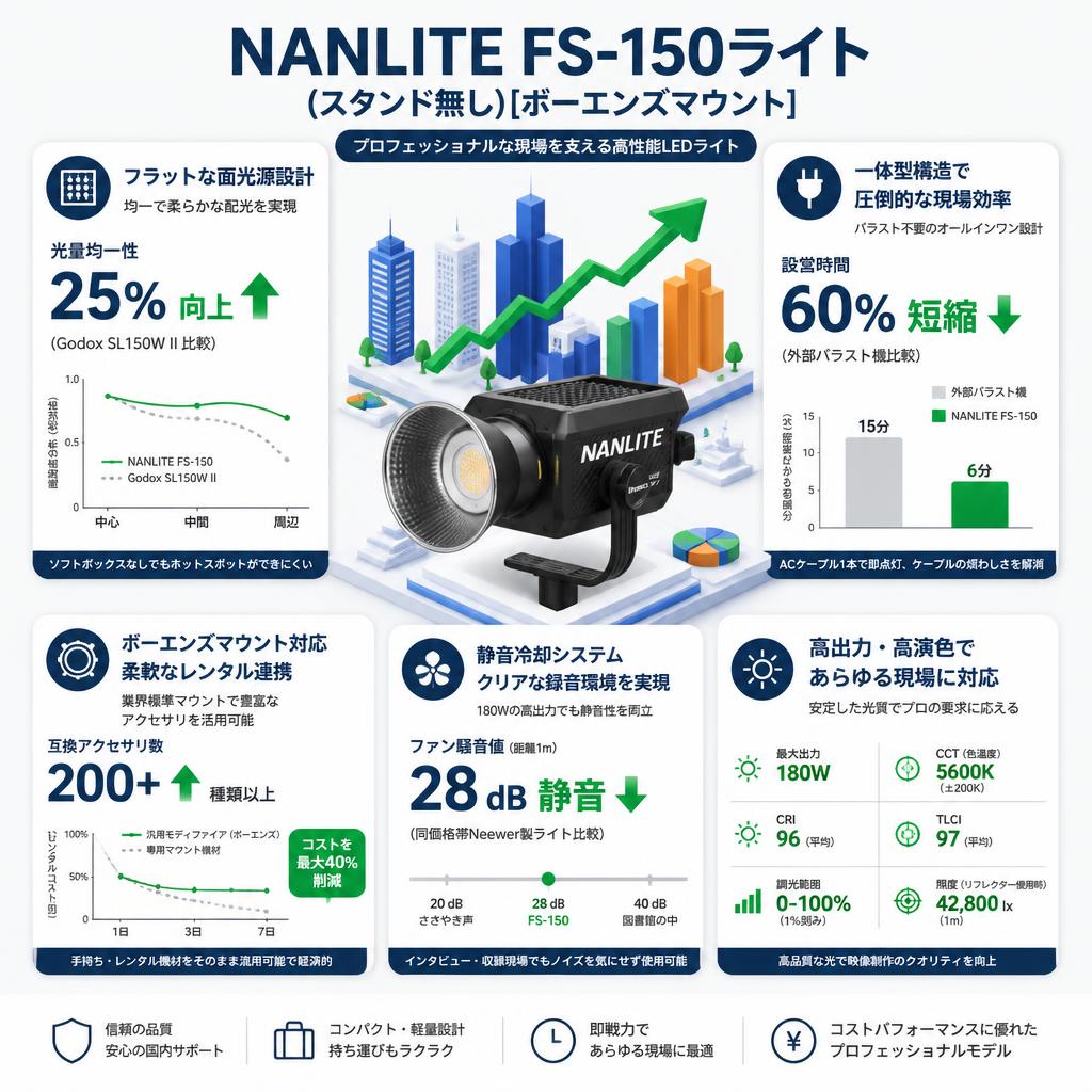 NANLITE FS-150ライト(スタンド無し)[ボーエンズマウント] セールスポイント