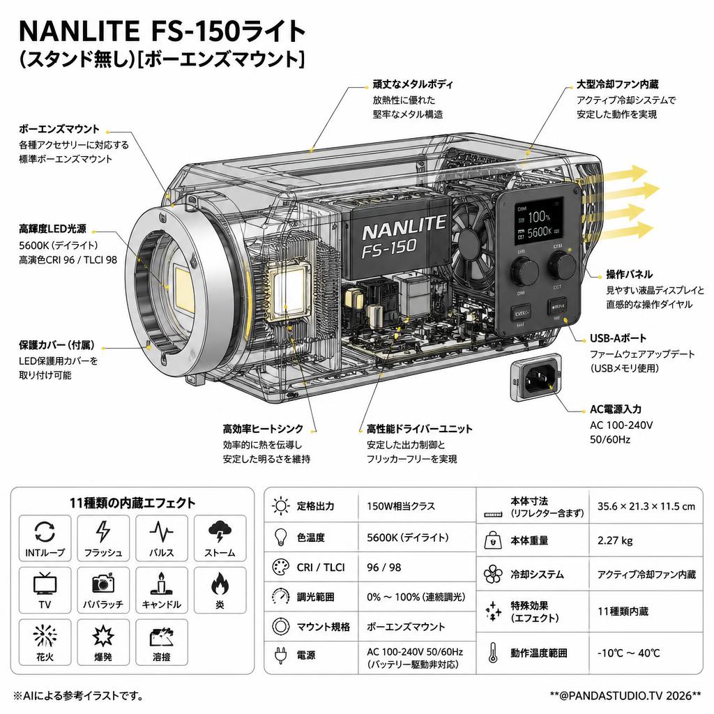 NANLITE FS-150ライト(スタンド無し)[ボーエンズマウント] スペック
