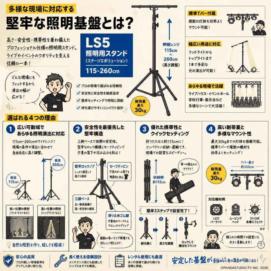 LS5 照明用スタンド ( ステージエボリューション ) 115-260cm 概要