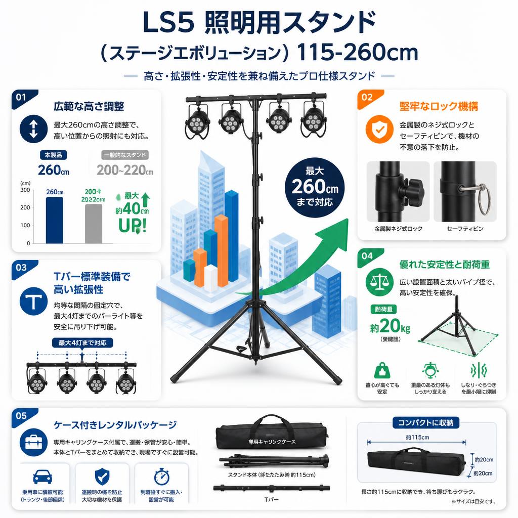 LS5 照明用スタンド ( ステージエボリューション ) 115-260cm セールスポイント