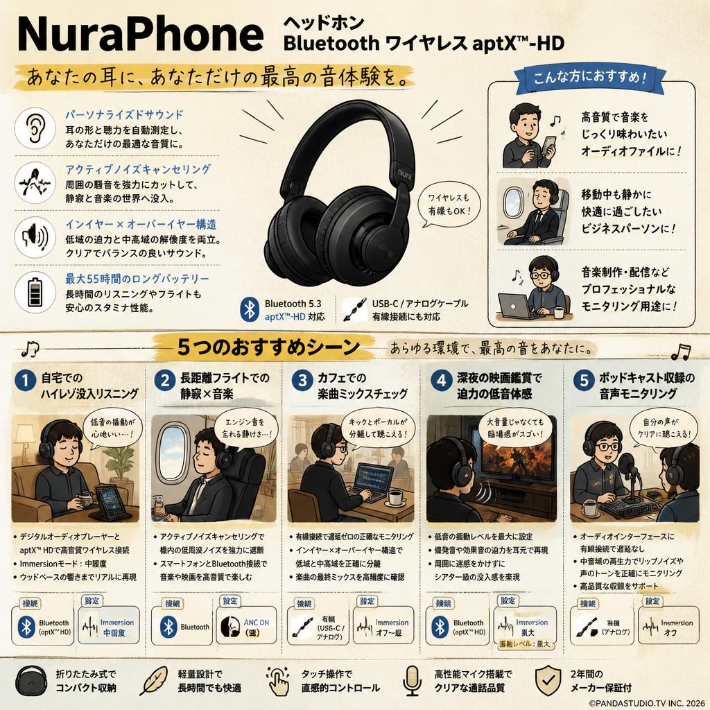 NuraPhone ヘッドホン Bluetooth ワイヤレス aptX™-HD 用途
