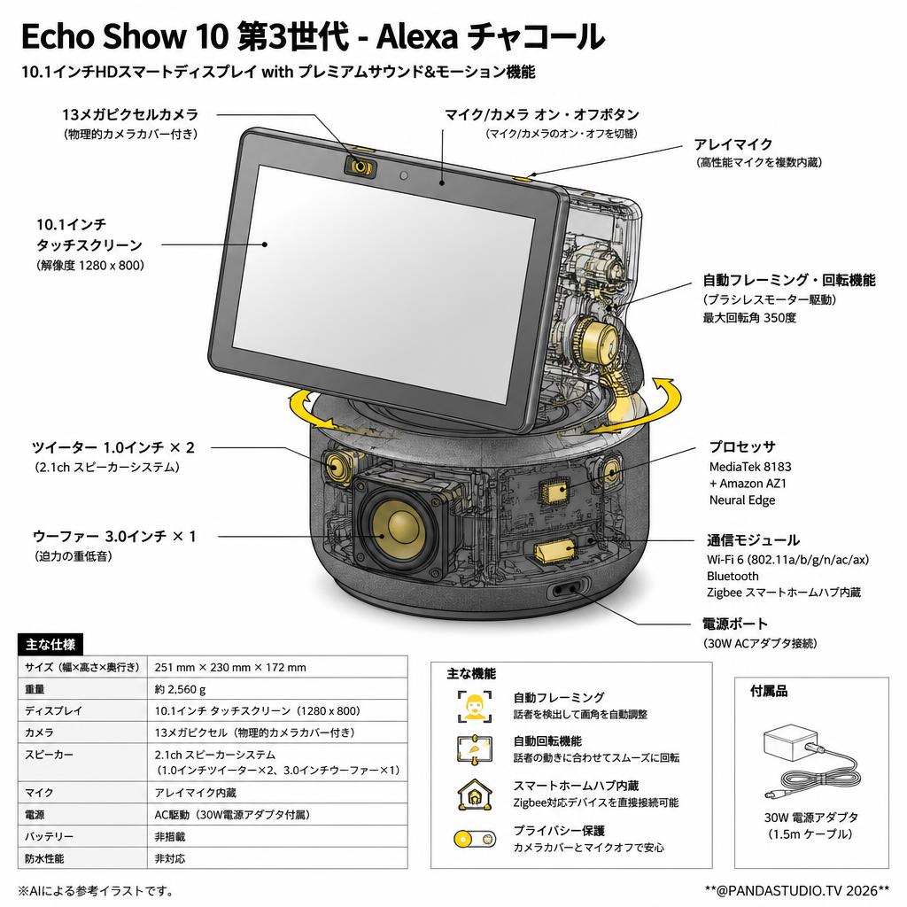 Echo Show 10 第3世代-Alexa チャコール スペック