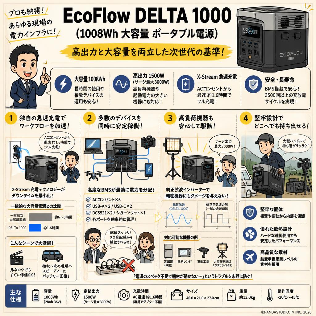 EcoFlow DELTA 1000  (1008Wh 大容量 ポータブル電源) 概要