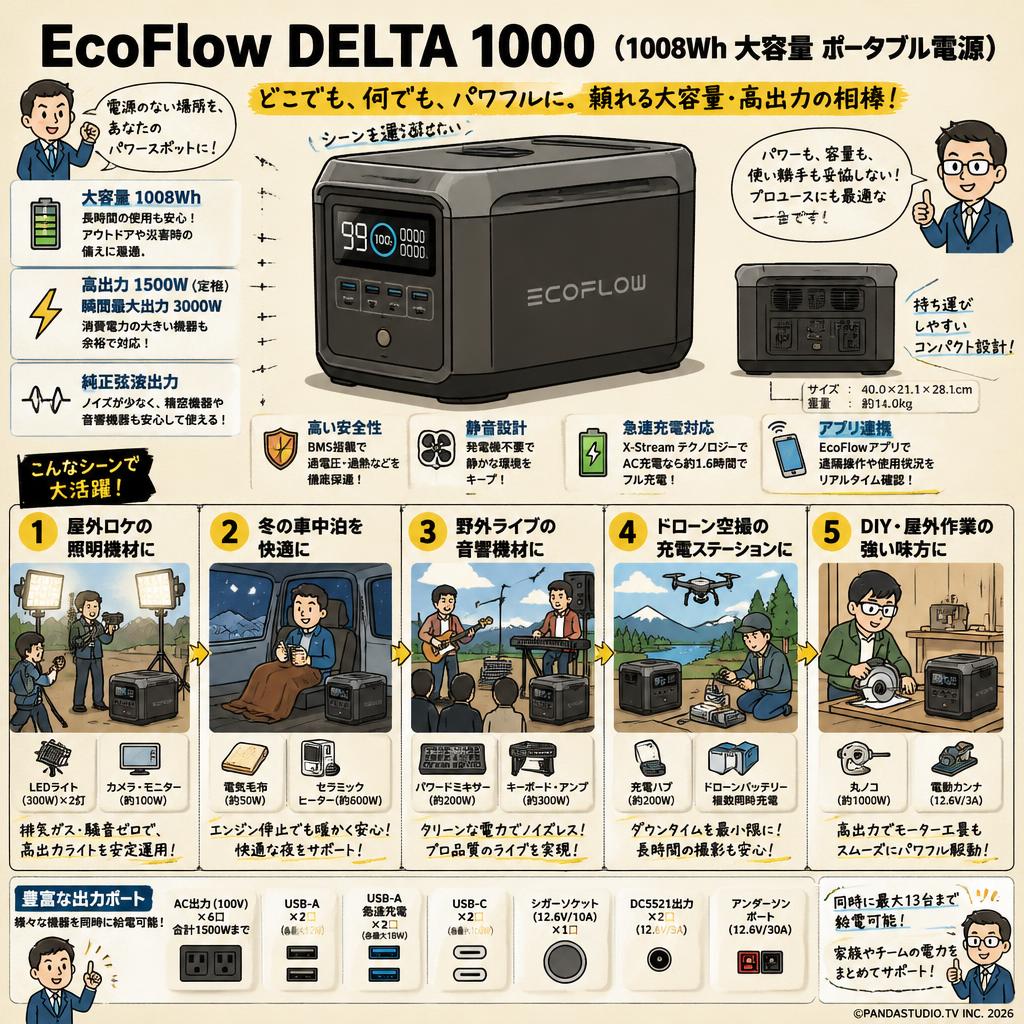 EcoFlow DELTA 1000  (1008Wh 大容量 ポータブル電源) 用途