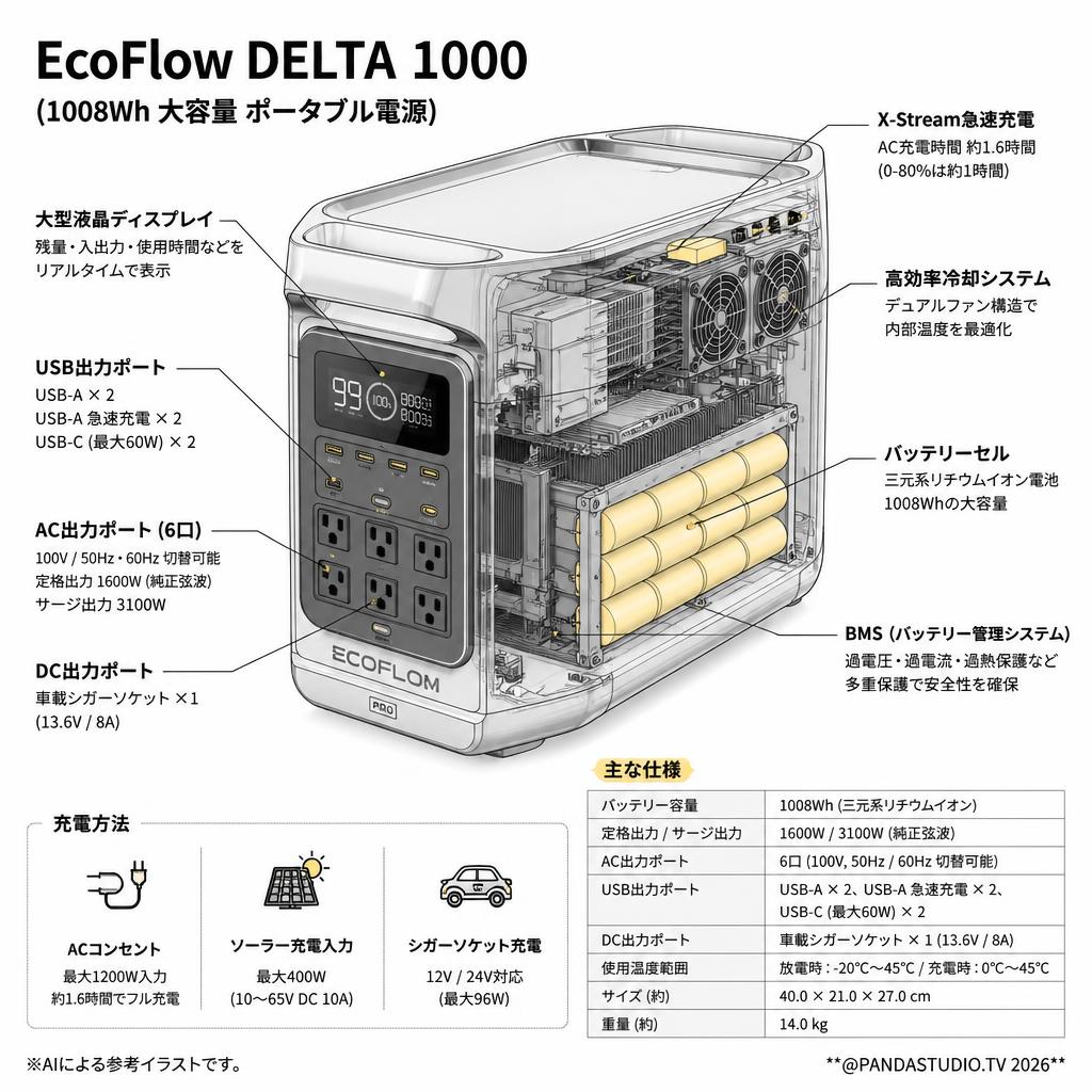 EcoFlow DELTA 1000  (1008Wh 大容量 ポータブル電源) スペック