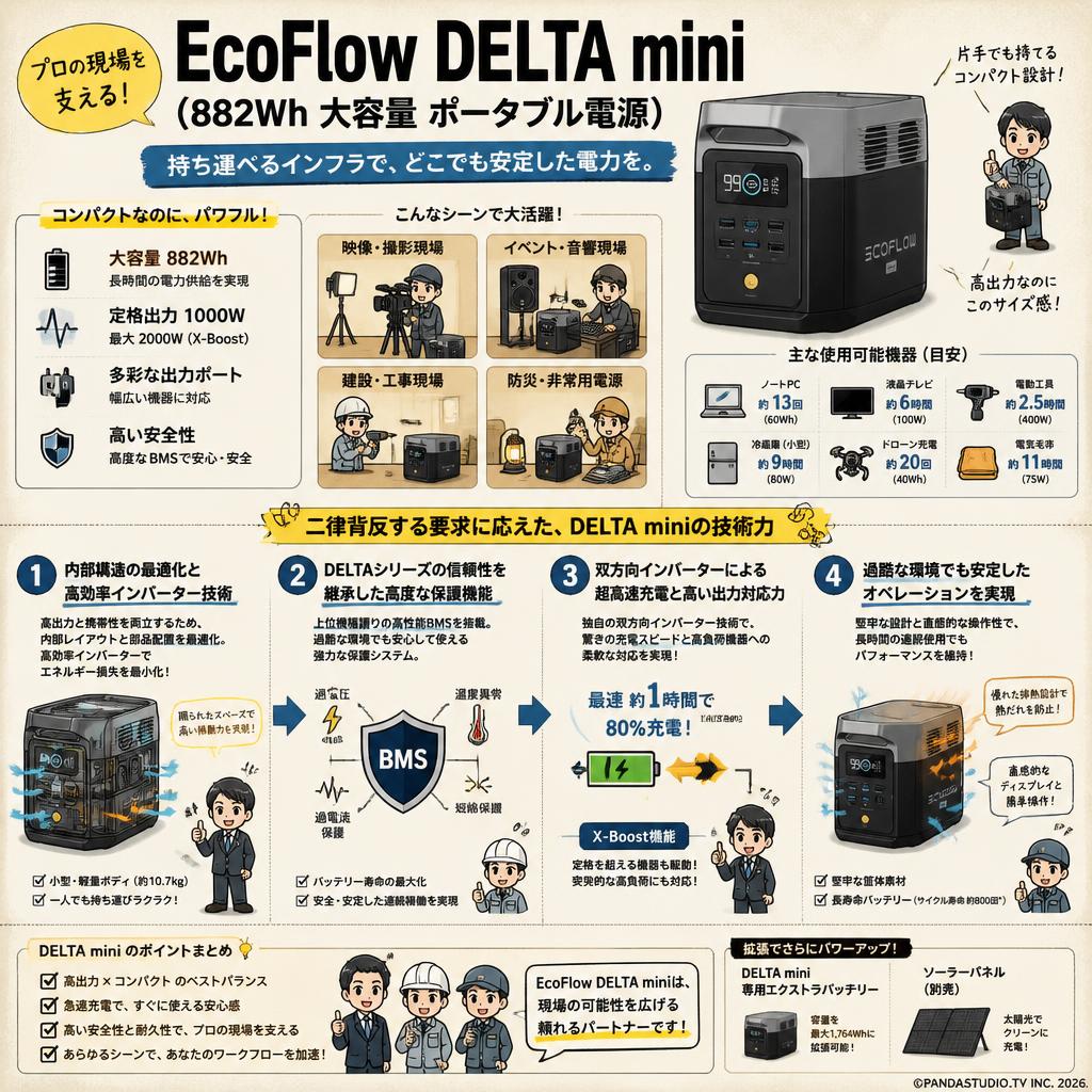 EcoFlow DELTA mini (882Wh 大容量 ポータブル電源) | パンダスタジオ