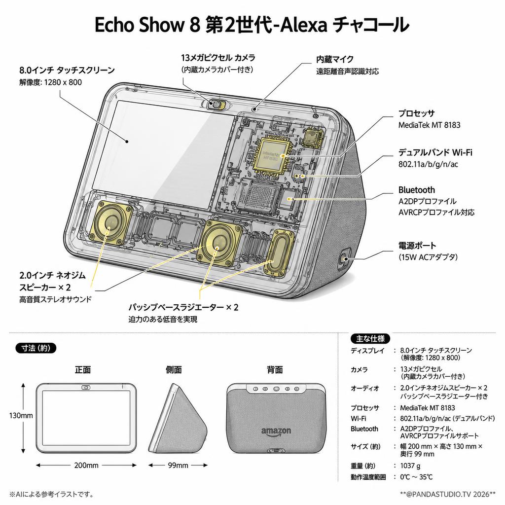 Echo Show 8 第2世代-Alexa チャコール スペック