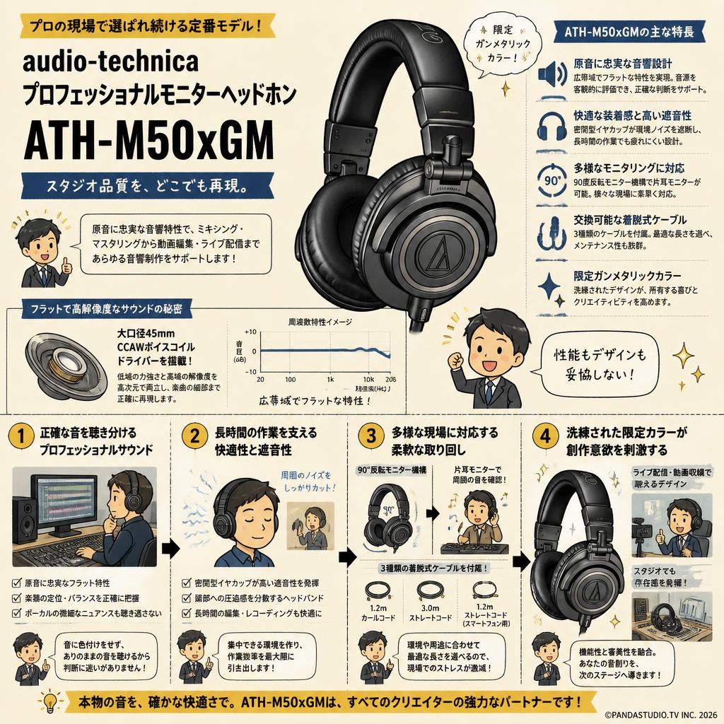 audio-technica プロフェッショナルモニターヘッドホン ATH-M50xGM 概要