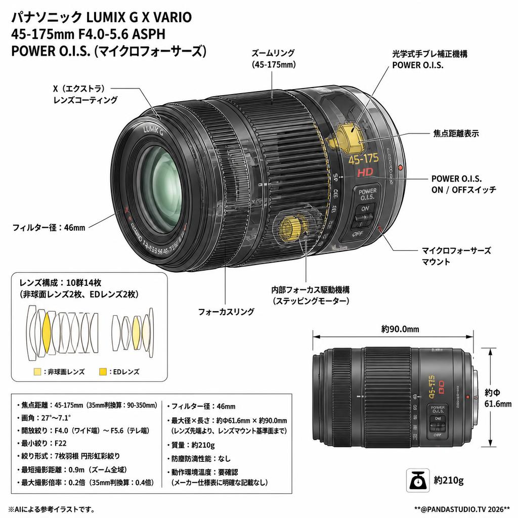 Panasonic LUMIX G X VARIO  45-175mm F4.0-5.6 ASPH POWER O.I.S. マイクロフォーサーズ スペック