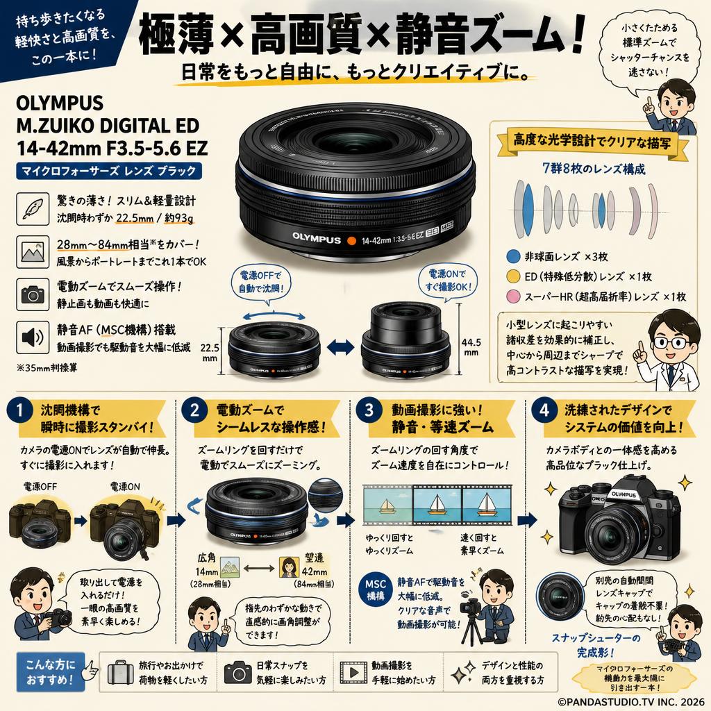 OLYMPUS M.ZUIKO DIGITAL ED 14-42mm F3.5-5.6 EZ マイクロフォーサーズ レンズ ブラック 概要