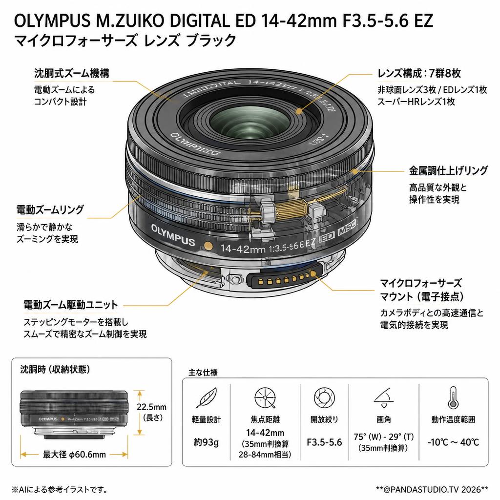 OLYMPUS M.ZUIKO DIGITAL ED 14-42mm F3.5-5.6 EZ マイクロフォーサーズ レンズ ブラック スペック