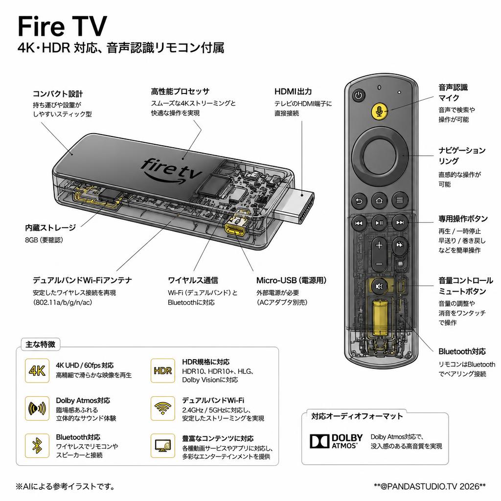 Fire TV - 4K・HDR 対応、音声認識リモコン付属 スペック