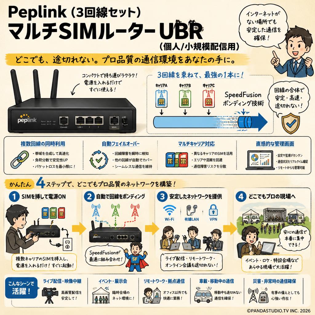 Peplink (3回線セット) / マルチSIMルーター UBR（個人/小規模配信用） 概要