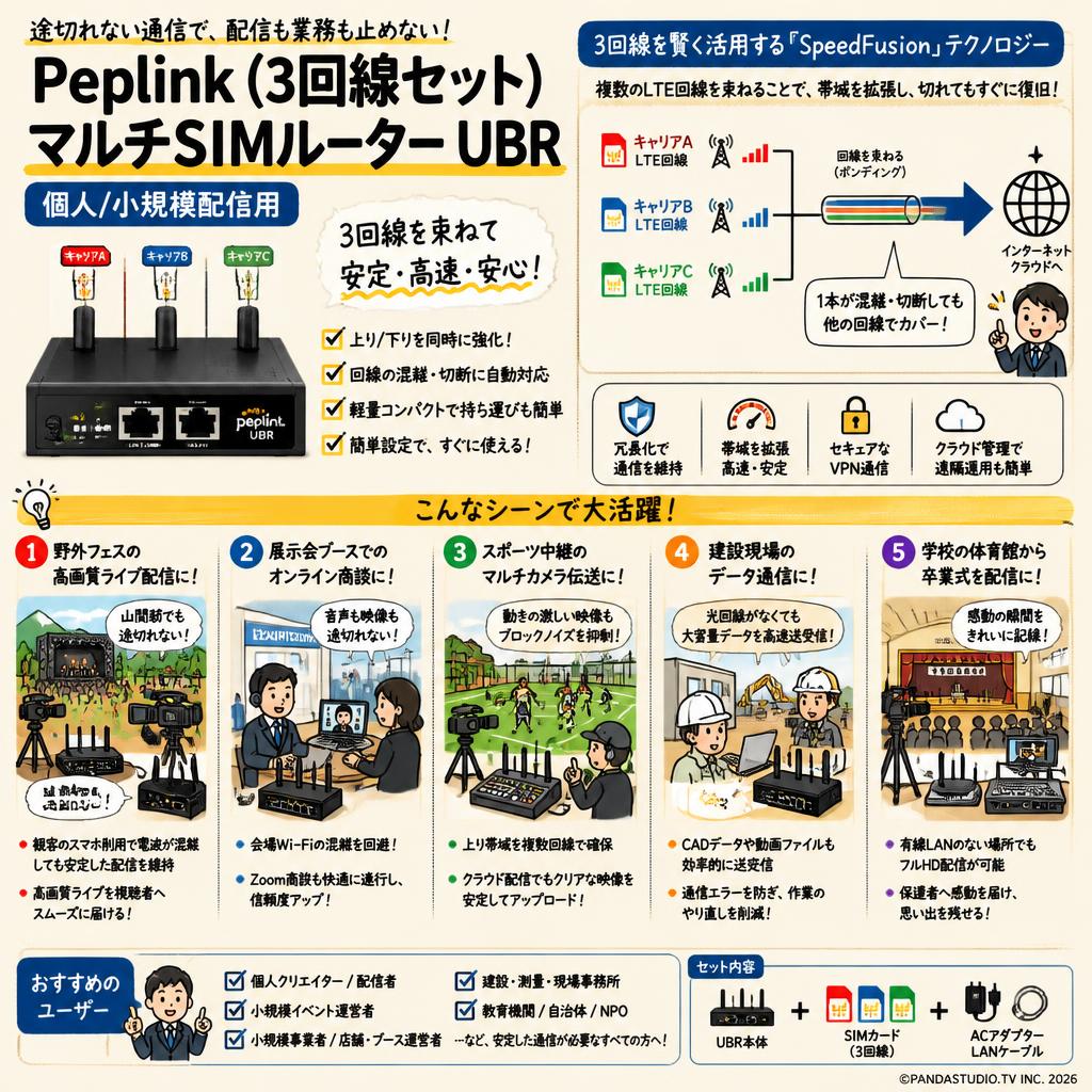 Peplink (3回線セット) / マルチSIMルーター UBR（個人/小規模配信用） 用途